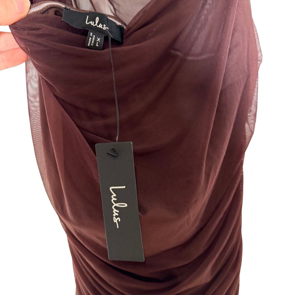 Lulu's Brown Ruched Off-Shoulder Midi Dress - Picture 7 of 8